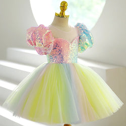 Kids Rainbow Sequinned Glitter Dress - Flower Girls Dress - Wedding Party Tutu - Birthday Party - Prom Pageant PhotoShoot - Special Occasion - Lilas Closet