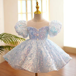 Kids Blue Sequinned Glitter Dress - Flower Girls Dress - Wedding Party Tutu - Birthday Party - Prom Pageant Photo Shoot - Special Occasion - Lilas Closet