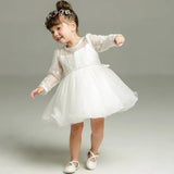 Baby Girls White Tulle Christening Dress - Wedding Party Dress - Flower Girls Dress - Baptism Dress - Kids Birthday Party Outfit