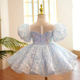 Kids Blue Sequinned Glitter Dress - Flower Girls Dress - Wedding Party Tutu - Birthday Party - Prom Pageant Photo Shoot - Special Occasion - Lilas Closet