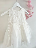 Baby Girls White Lace Christening Dress - Wedding Party Dress - White Flower Girls Dress - Baptism Dress - Kids Birthday Party Outfit