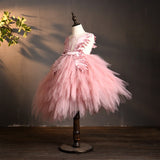 Girls Pink Swan Tulle Dress - Junior Flower Girls Dress - Pink Tutu Ball Gown - Kids Pageant Dress - Crystal Swan Dress Up - Birthday Party - Lilas Closet