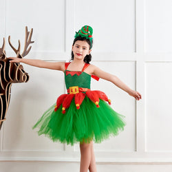 Kids Christmas Elf Tutu Dress with Headband - Santa's Helper Kids Dressing up Costume - Girls Xmas Christmas Party Tutu - Lilas Closet