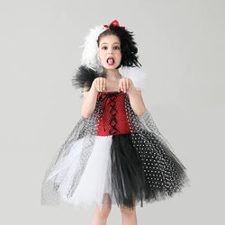 Girls Cruella de Vile Tutu Dress - Handmade Tutu Dress - Kids Halloween Costume - Dalmatian Tutu Dress - World Book Day + Feather Headband - Lilas Closet