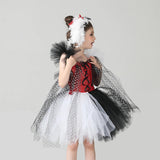 Girls Cruella de Vile Tutu Dress - Handmade Tutu Dress - Kids Halloween Costume - Dalmatian Tutu Dress - World Book Day + Feather Headband - Lilas Closet