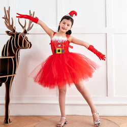 Deluxe Girls Santa Christmas Tutu Dress - Kids Mrs Claus Costume - Red & White Fur Christmas Costume - Xmas Party Dress with Headband + Acc - Lilas Closet
