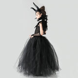 Kids Black Evil Maleficent Tutu - Gothic Halloween Costume - Girls Fancy Dress - Feather Queen Maleficent Gown - All Accessories Included - Tutu-Dresses.com