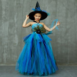 Girls Witch Peacock Tutu Dress - Purple Flower Feathers Dress - Kids Tulle Witch Costume - Pageant Birthday Party Gown + Hat Included - Lilas Closet