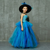 Girls Witch Peacock Tutu Dress - Purple Flower Feathers Dress - Kids Tulle Witch Costume - Pageant Birthday Party Gown + Hat Included - Lilas Closet