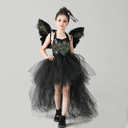 Girls Peacock Tutu Dress - Black Flower Feathers Dress - Kids Tulle Princess Peacock Costume - Pageant Birthday Party + Accessories Included - Lilas Closet