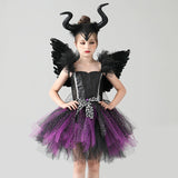 Girls Maleficent Tutu Dress + Headband & Horns - Evil Witch Queen Costume - Birthday, Party, Photo Shoot - All Accessories Included - Lilas Closet