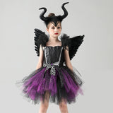 Girls Maleficent Tutu Dress + Headband & Horns - Evil Witch Queen Costume - Birthday, Party, Photo Shoot - All Accessories Included - Lilas Closet