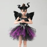 Girls Maleficent Tutu Dress + Headband & Horns - Evil Witch Queen Costume - Birthday, Party, Photo Shoot - All Accessories Included - Lilas Closet