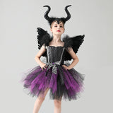 Girls Maleficent Tutu Dress + Headband & Horns - Evil Witch Queen Costume - Birthday, Party, Photo Shoot - All Accessories Included - Lilas Closet