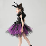 Girls Maleficent Tutu Dress + Headband & Horns - Evil Witch Queen Costume - Birthday, Party, Photo Shoot - All Accessories Included - Lilas Closet