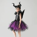 Girls Maleficent Tutu Dress + Headband & Horns - Evil Witch Queen Costume - Birthday, Party, Photo Shoot - All Accessories Included - Lilas Closet