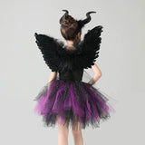 Girls Maleficent Tutu Dress + Headband & Horns - Evil Witch Queen Costume - Birthday, Party, Photo Shoot - All Accessories Included - Lilas Closet