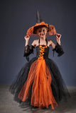 Girls Black Orange Evil Witch Halloween Costume - Witch Tutu Dress - Kids Black Witch Carnival Dress + All Accessories Included - Lilas Closet