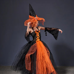 Girls Black Orange Evil Witch Halloween Costume - Witch Tutu Dress - Kids Black Witch Carnival Dress + All Accessories Included - Lilas Closet