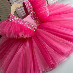 Girls Bright Pink Flower Girls Dress - Kids Bridesmaid Fuchsia Tutu Dress - Wedding Party - Birthday - Photo Shoot Prom - Special Occasion - Tutu-Dresses.com