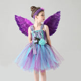 Girls Peacock Angel Tutu Dress - Purple Flower Feathers Dress - Kids Tulle Princess Peacock Costume - Birthday Party Fancy Dress Gown - Lilas Closet