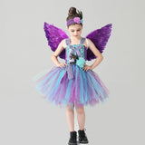 Girls Peacock Angel Tutu Dress - Purple Flower Feathers Dress - Kids Tulle Princess Peacock Costume - Birthday Party Fancy Dress Gown - Lilas Closet