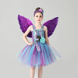 Girls Peacock Angel Tutu Dress - Purple Flower Feathers Dress - Kids Tulle Princess Peacock Costume - Birthday Party Fancy Dress Gown - Lilas Closet