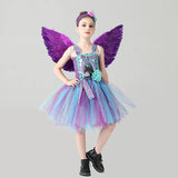 Girls Peacock Angel Tutu Dress - Purple Flower Feathers Dress - Kids Tulle Princess Peacock Costume - Birthday Party Fancy Dress Gown - Lilas Closet