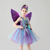 Girls Peacock Angel Tutu Dress - Purple Flower Feathers Dress - Kids Tulle Princess Peacock Costume - Birthday Party Fancy Dress Gown - Lilas Closet