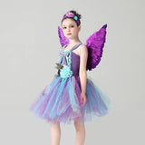 Girls Peacock Angel Tutu Dress - Purple Flower Feathers Dress - Kids Tulle Princess Peacock Costume - Birthday Party Fancy Dress Gown - Lilas Closet