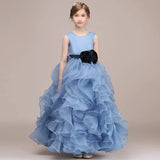 Kids Dusky Blue Satin & Tulle Dress - Flower Girl Dress - Wedding Party - Birthday Party - Photo Shoot - Special Occasion Tulle Formal Dress - Lilas Closet