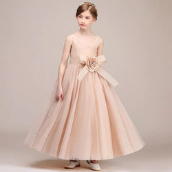 Girls Champagne Flower Girls Dress - Kids Bridesmaid Lace Dress - Wedding Party - Birthday - Gold Baptism Dress - Special Occasion - Lilas Closet