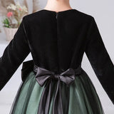 Kids Black Velour & Green Tulle Dress - Flower Girl Dress - Wedding Party - Birthday Party - Photo Shoot - Special Occasion Formal Dress - Lilas Closet