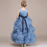 Kids Dusky Blue Satin & Tulle Dress - Flower Girl Dress - Wedding Party - Birthday Party - Photo Shoot - Special Occasion Tulle Formal Dress - Lilas Closet