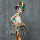 Girls Indian Pocahontas Tutu Dress - Kids Pocahontas Costume - Indian Birthday Party Fancy Dress - Native American + Feather Headpiece - Lilas Closet