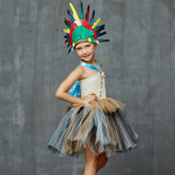 Girls Indian Pocahontas Tutu Dress - Kids Pocahontas Costume - Indian Birthday Party Fancy Dress - Native American + Feather Headpiece - Lilas Closet