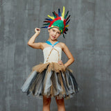 Girls Indian Pocahontas Tutu Dress - Kids Pocahontas Costume - Indian Birthday Party Fancy Dress - Native American + Feather Headpiece - Lilas Closet