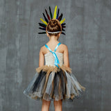 Girls Indian Pocahontas Tutu Dress - Kids Pocahontas Costume - Indian Birthday Party Fancy Dress - Native American + Feather Headpiece - Lilas Closet