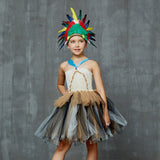 Girls Indian Pocahontas Tutu Dress - Kids Pocahontas Costume - Indian Birthday Party Fancy Dress - Native American + Feather Headpiece - Lilas Closet