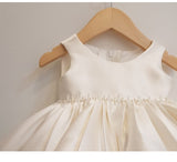 Baby Girls Ivory Satin Christening Dress - Wedding Party Dress - Flower Girls Dress - Baptism Dress - Kids Birthday Party Outfit - Lilas Closet