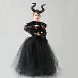 Kids Black Evil Tutu Costume - Gothic Halloween Girls Fancy Dress - Feather Queen Maleficent Gown - All Accessories Included - Tutu-Dresses.com