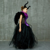Girls Maleficent Tutu Dress + Headband & Horns - Evil Witch Queen Costume - All Accessories Included - Tutu-Dresses.com