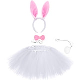 Kids White Easter Bunny Rabbit Tutu Skirt - Rabbit Ears, Bow and Tail for Baby Girls Birthday Party Costume - Tutu-Dresses.com