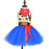 Toy Woody Cowboy Cowgirl Girls Tutu Dress with Hat Scarf Set Outfit Fancy Tulle Girl Birthday Party Dress Kids Halloween Costume - Tutu-Dresses.com