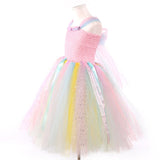 Pink Fairy Flower Girls Tutu Dresses with Wings Set Rainbow Easter Party Children Kids Clothes Flower Wedding Dresses - Tutu-Dresses.com