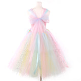 Pink Fairy Flower Girls Tutu Dresses with Wings Set Rainbow Easter Party Children Kids Clothes Flower Wedding Dresses - Tutu-Dresses.com