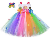 Girls Fairy Candy Lollipop Tutu Dress With Hairband Children Kids Rainbow Colorful Sweet Birthday Halloween Holidays Costume - Tutu-Dresses.com