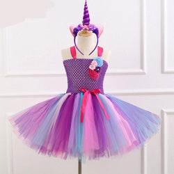 Unicorn Dress Fancy Rainbow Princess Unicorn Hairband Headband Halloween Costume Kids Birthday Party Dress - Tutu-Dresses.com