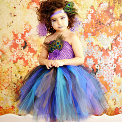 Princess Girls Peacock Feather Tutu Dress Photo Prop Halloween Costume Baby Kids Birthday Party Dress - Tutu-Dresses.com