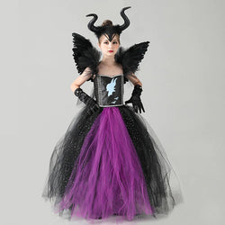 Girls Black Halloween Tutu Dress + Headband & Horns - Evil Witch Queen Costume - Birthday, Party, Photo Shoot - All Accessories Included - Lilas Closet